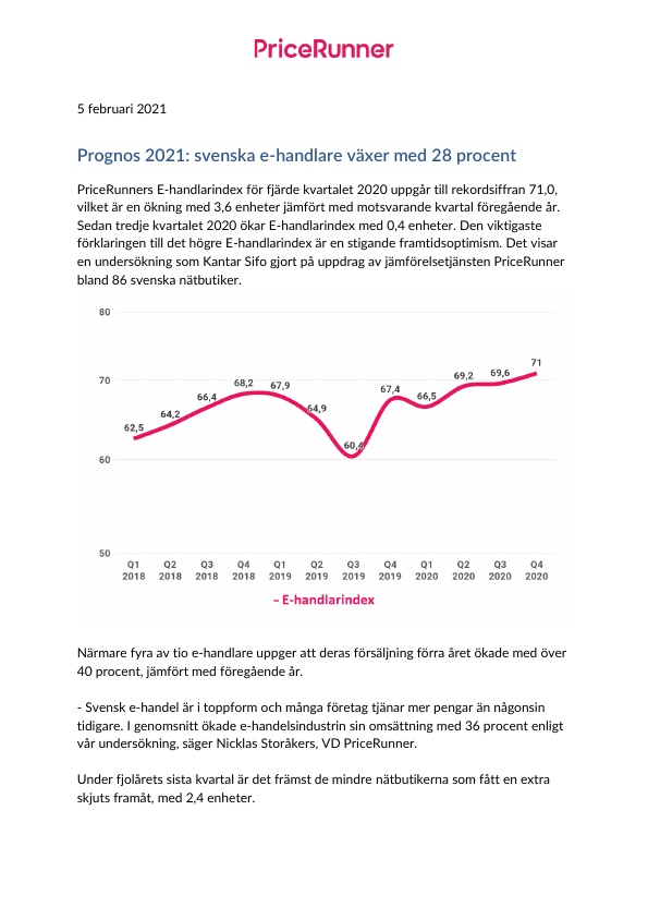 E-handlarindex fjärde kvartalet 2020