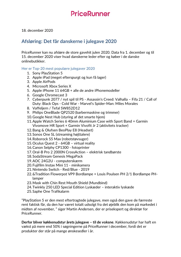 Det får danskerne i julegave 2020