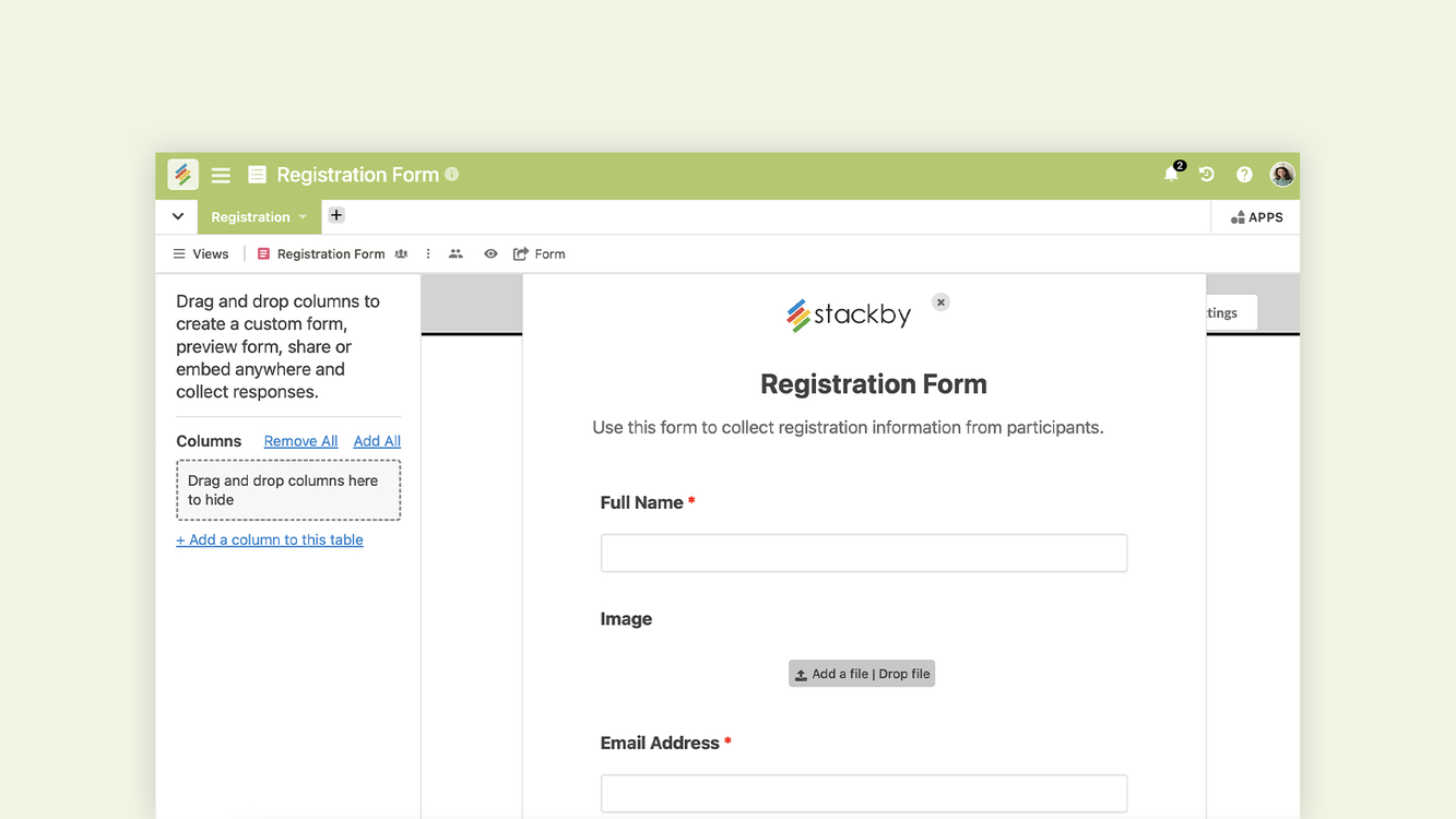 Registration Form Template - Stackby Templates