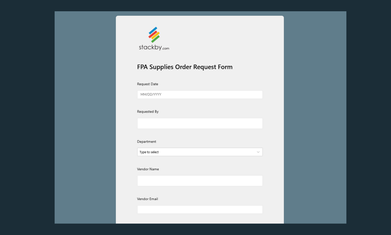 FPA Supplies Order Request Form Template - Stackby Templates