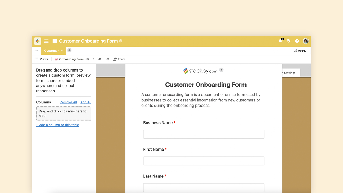 Customer Onboarding Form Template - Stackby Templates