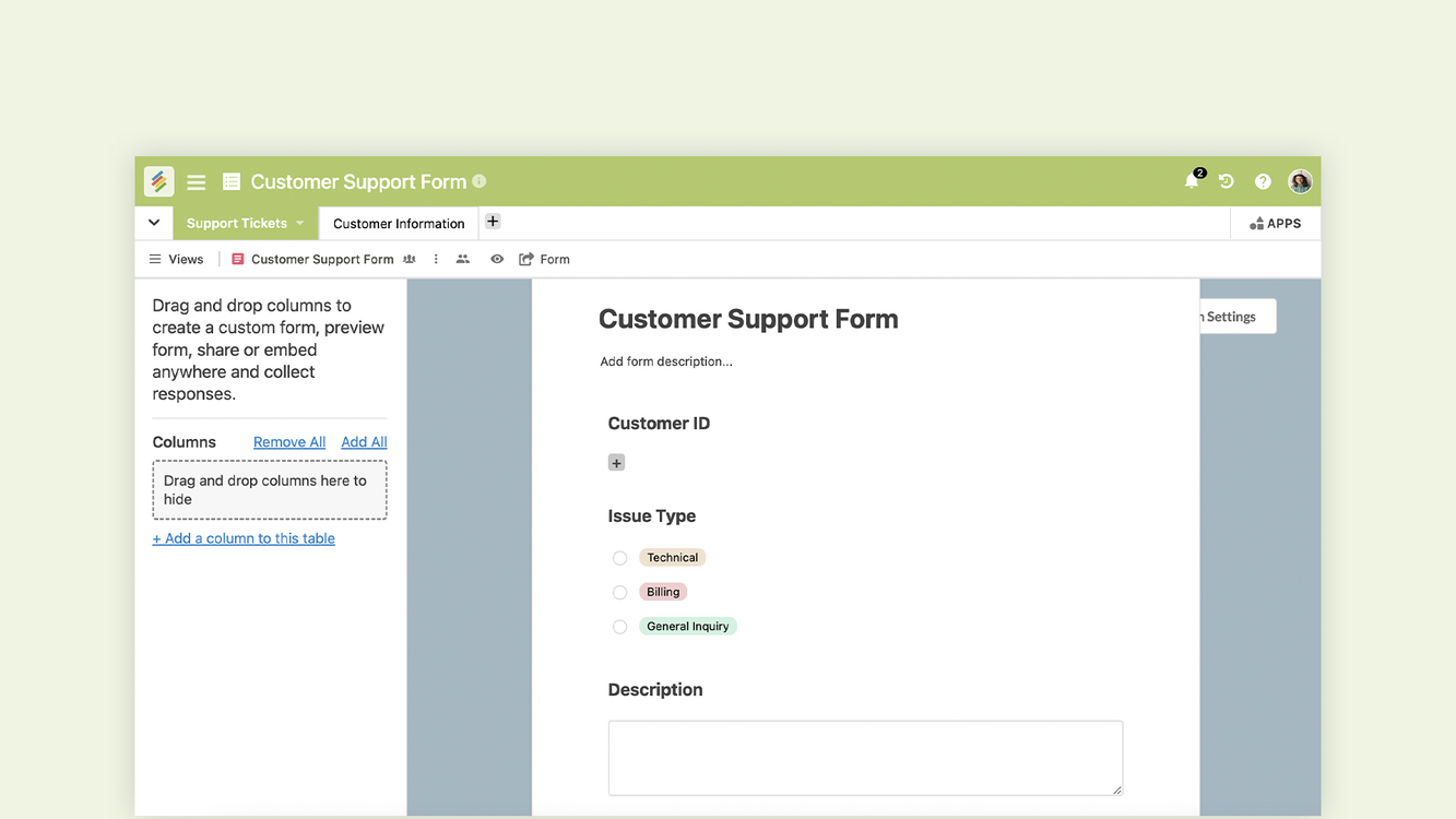 Customer Support Form Template - Stackby Templates