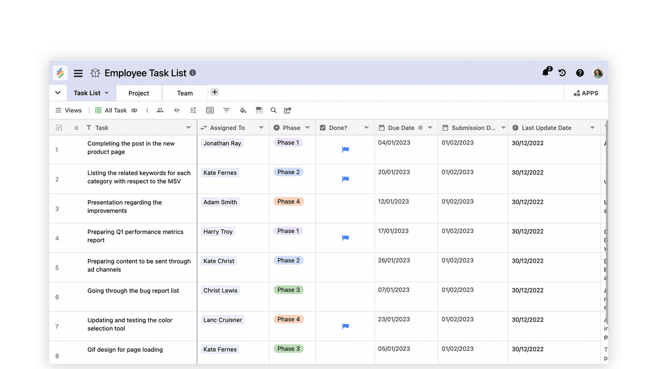 Employee Task List Template by Stackby Templates