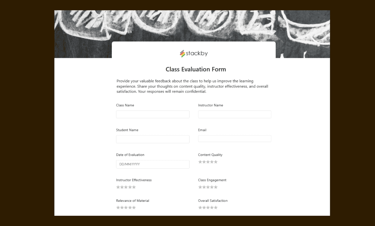 Class Evaluation Form Template - Stackby Templates