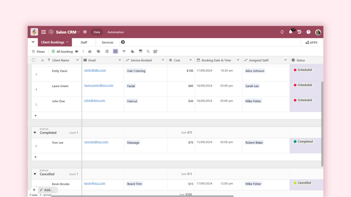 Salon CRM Template for managing client appointments and services efficiently. Templates