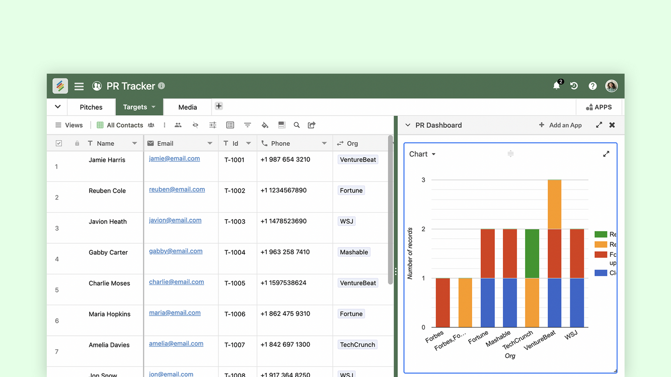 PR Tracker Template for managing and monitoring public relations campaigns. Templates