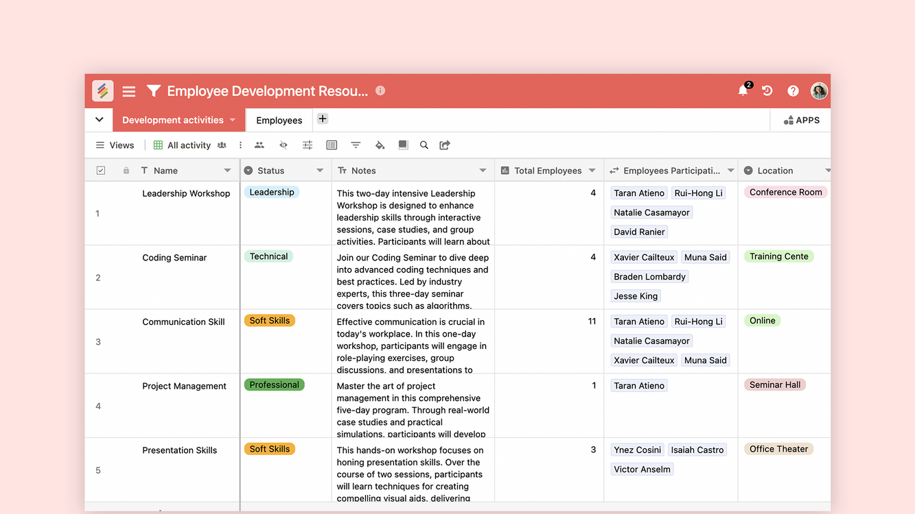 Employee Development Resource Template - Stackby Templates