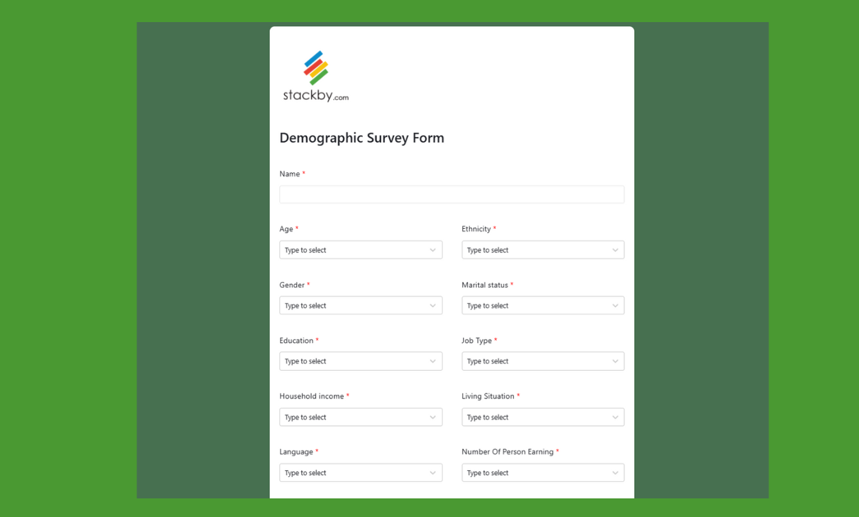 Demographic Survey Form Template for structured data collection. Templates