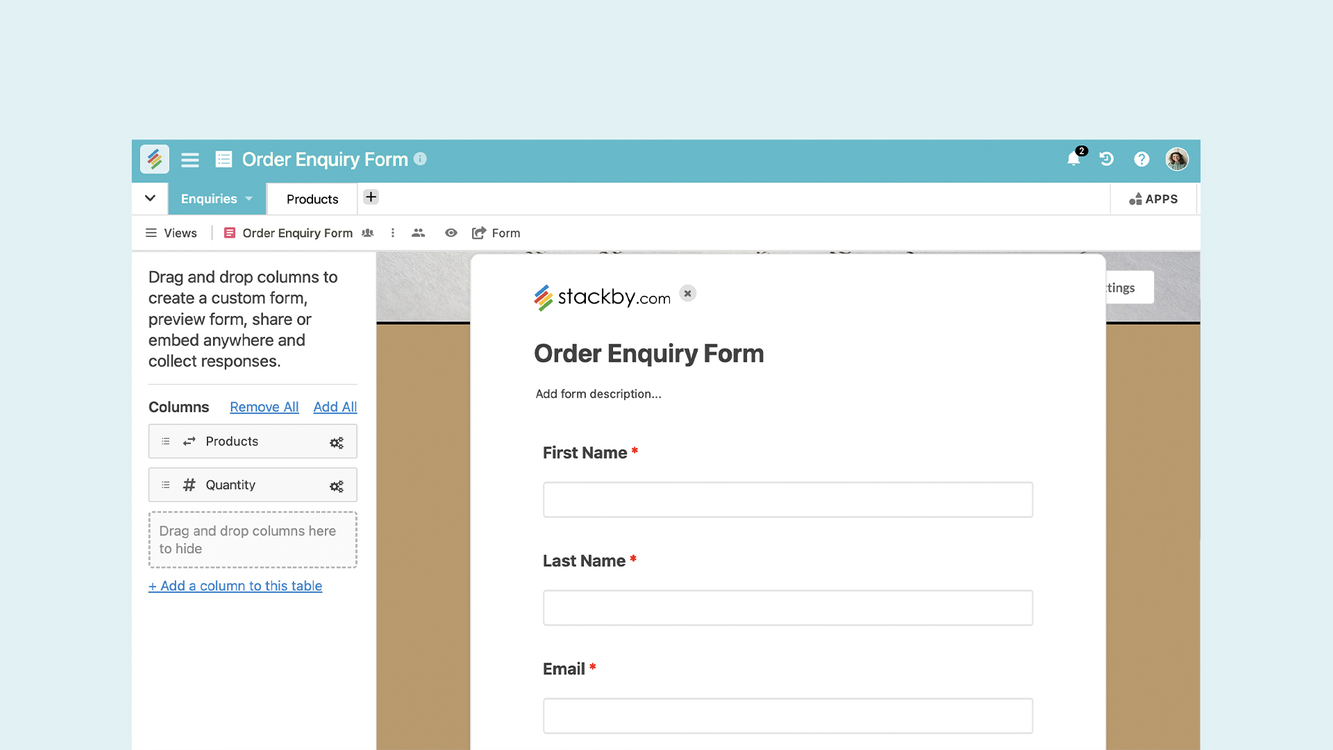 Order Enquiry Form Template - Stackby Templates