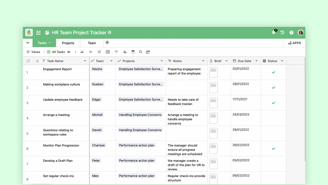 HR Team Project Tracker Template By Stackby Templates