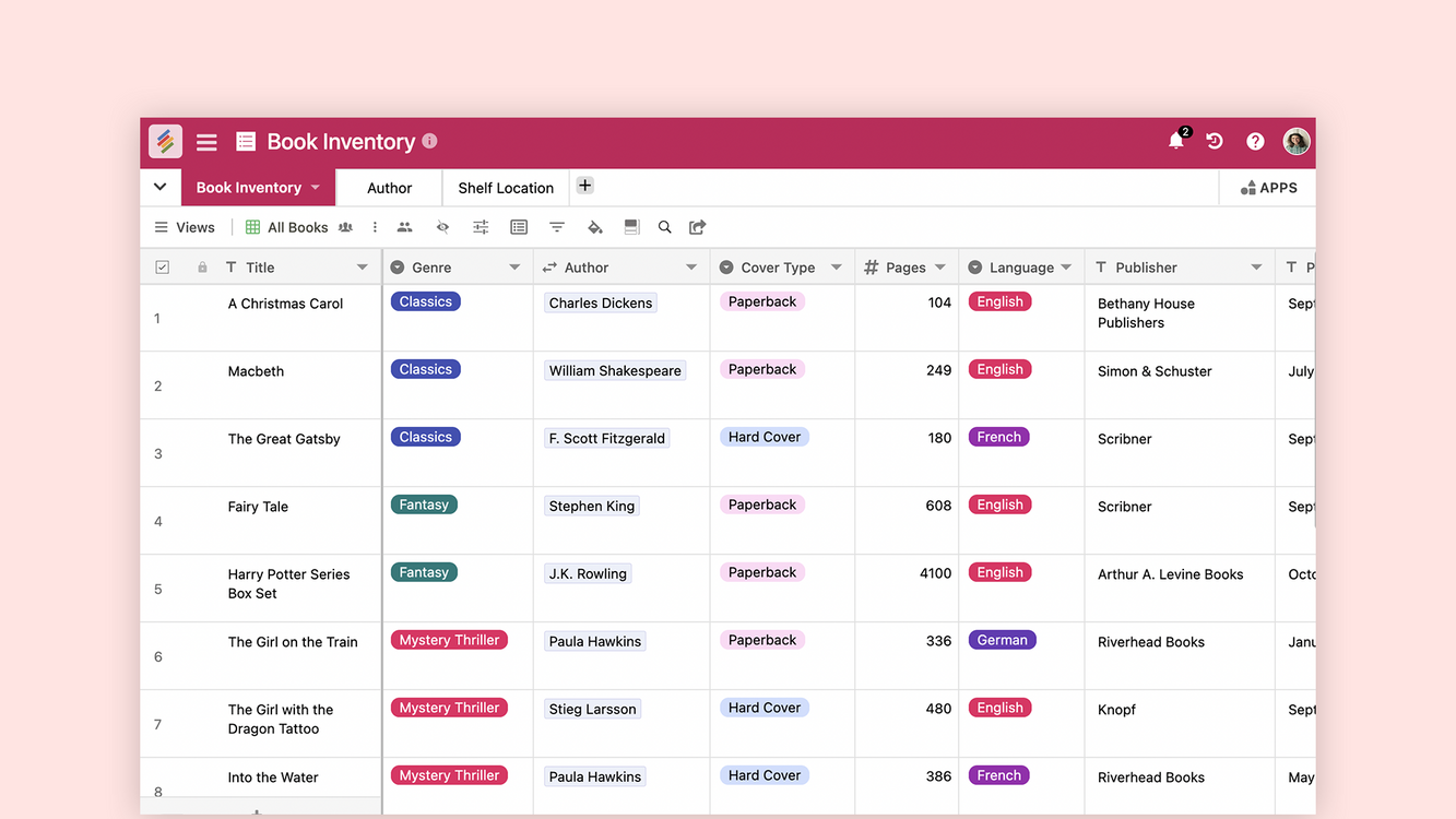 Book Inventory Template for organizing and tracking books. Templates