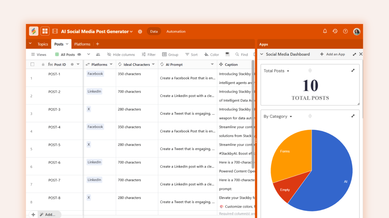 Free AI Social Media Post Generator Template using Stackby AI Template Templates