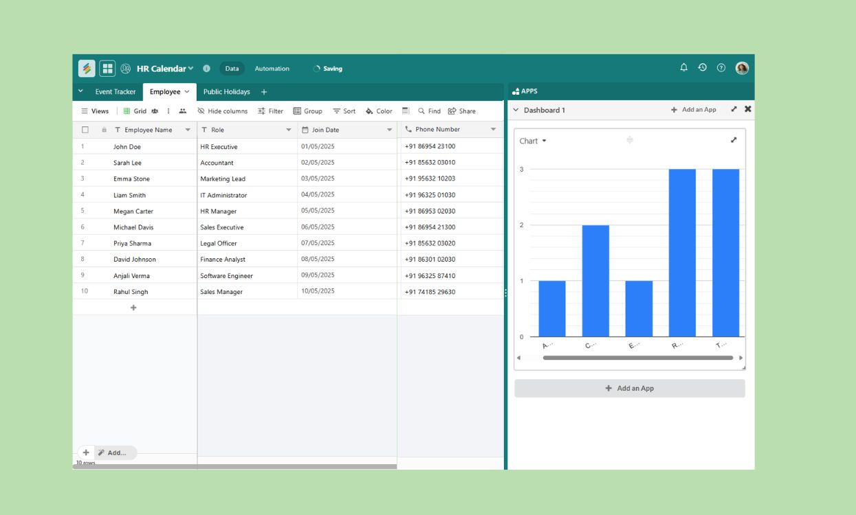 HR Calendar Template dashboard showing events, employees, and holidays Templates