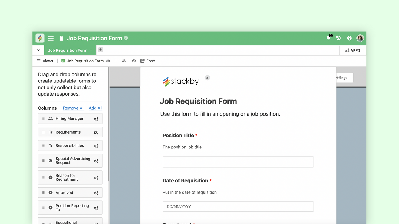 Job Requisition Form Template By Stackby Templates