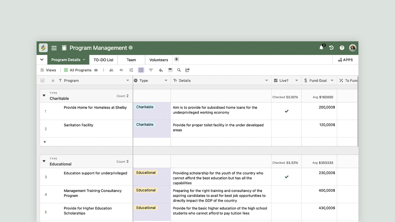 Program Management Template By Stackby Templates