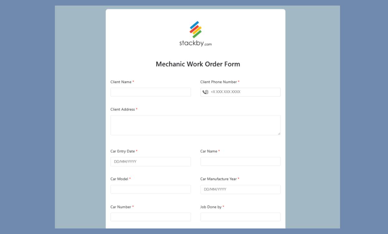 Mechanic Work Order Form Template for managing auto repair tasks and invoices. Templates