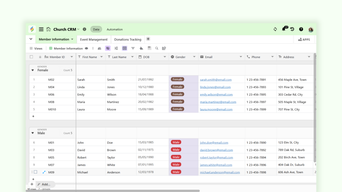 Church CRM Template for member and donation management. Templates