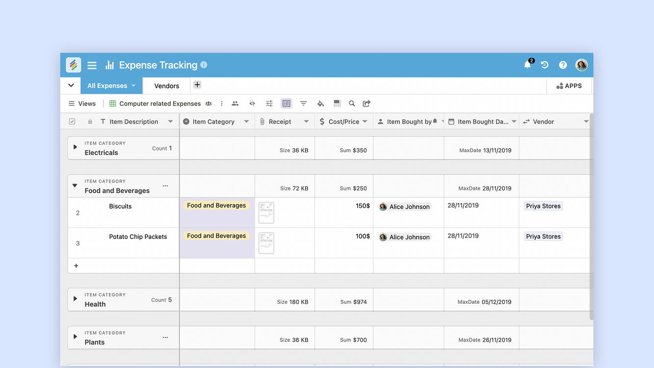 Plan out your business expenses with this expense tracker from Stackby Templates