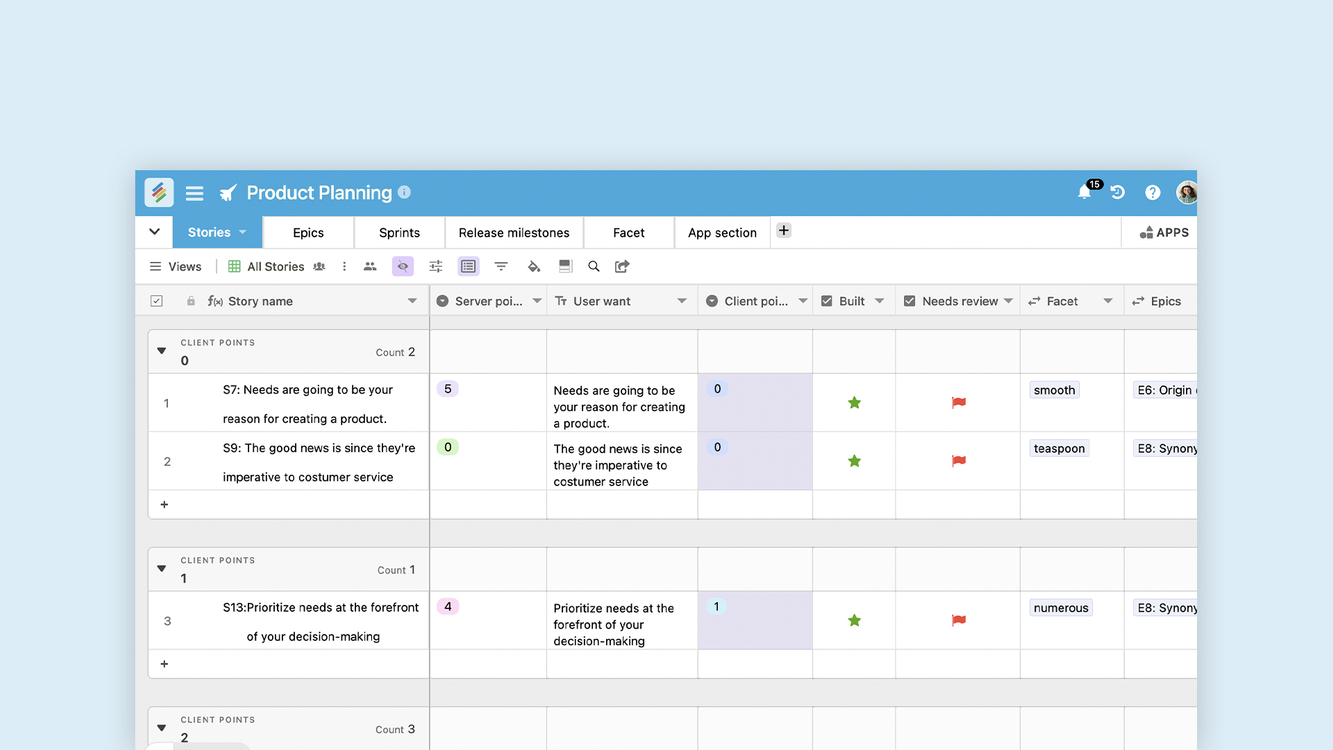 Stackby Product Planning Template for managing product development and timelines. Templates