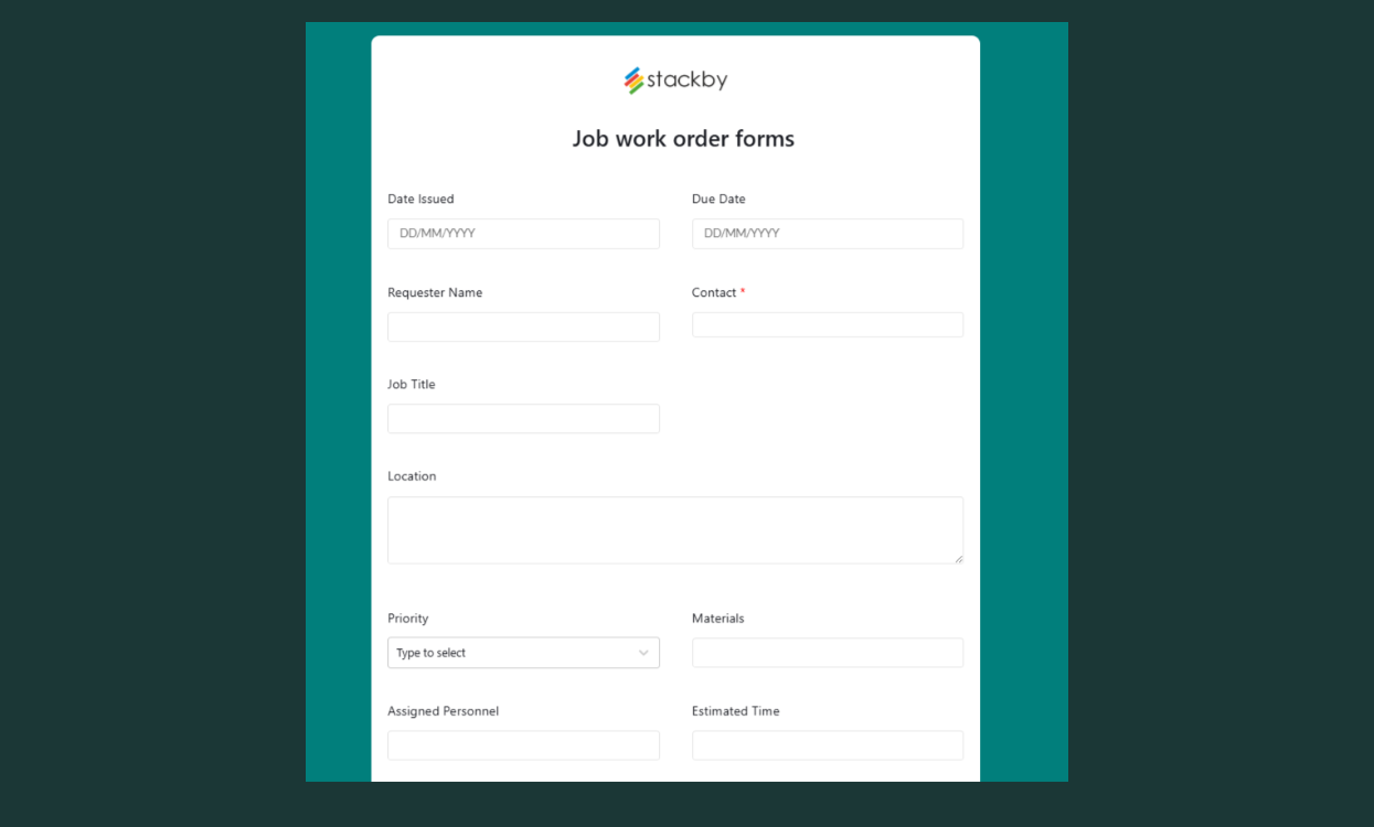 Job Work Order Form Template - Stackby Templates