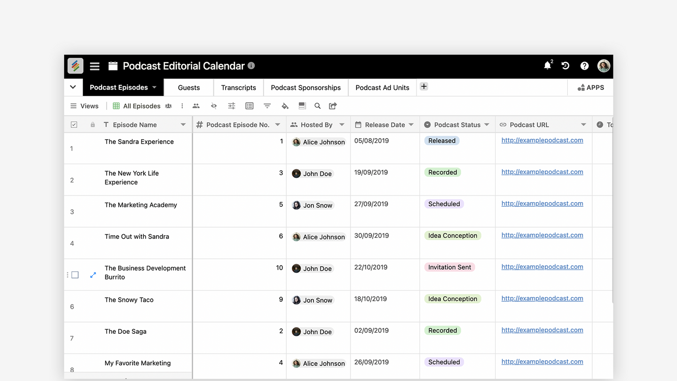 Podcast Editorial Calendar Template By Stackby Templates