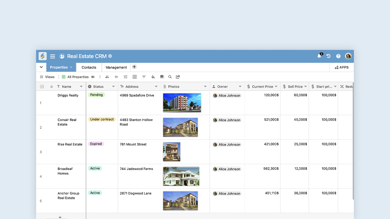 Real Estate CRM Template by Stackby Templates