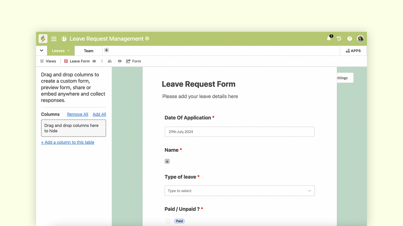 Stackby Leave Request Management Template for tracking and approving leaves. Templates