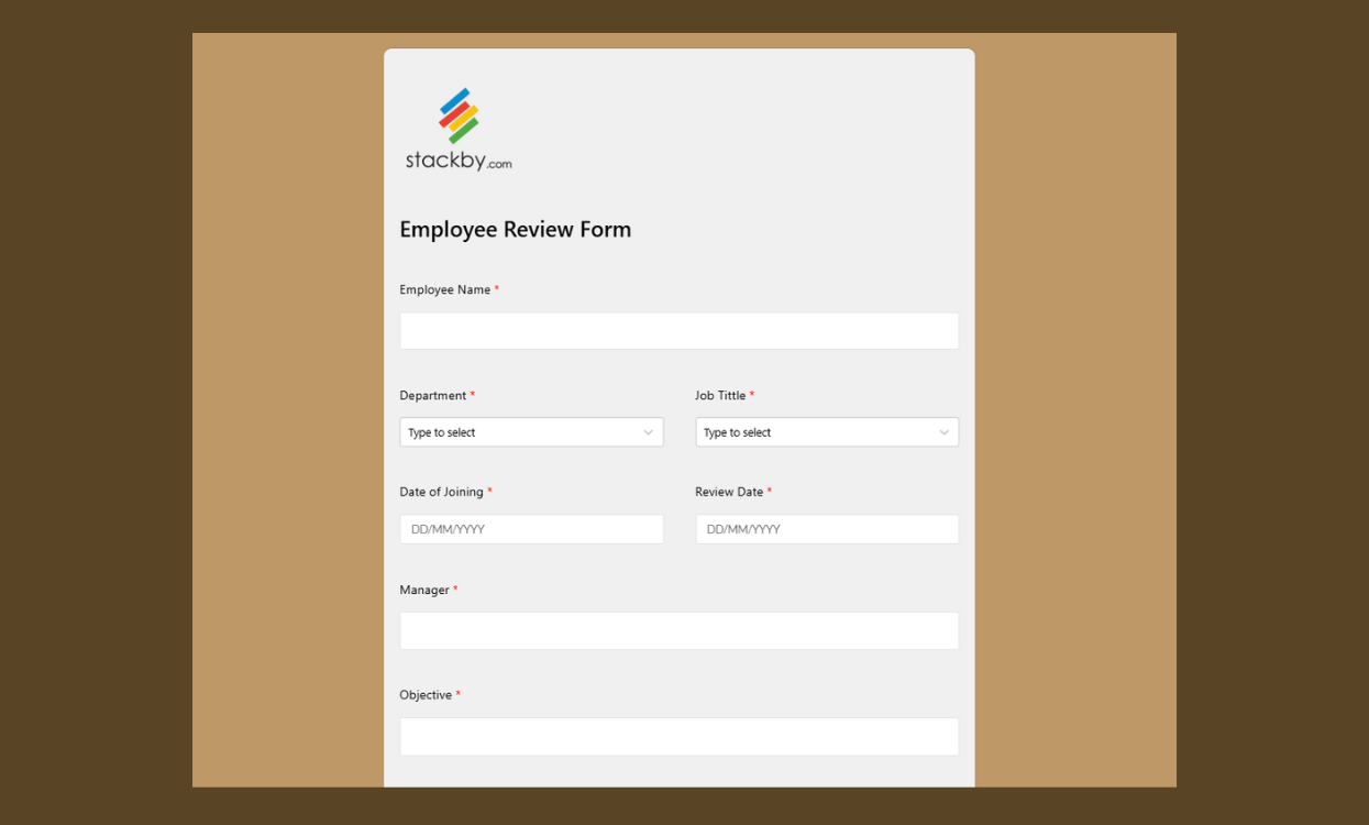 Employee Review Form Template for tracking employee performance and feedback. Templates