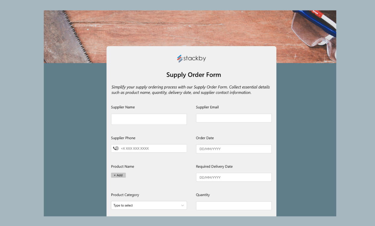 Stackby Supply Order Form Template for efficient order tracking and management. Templates