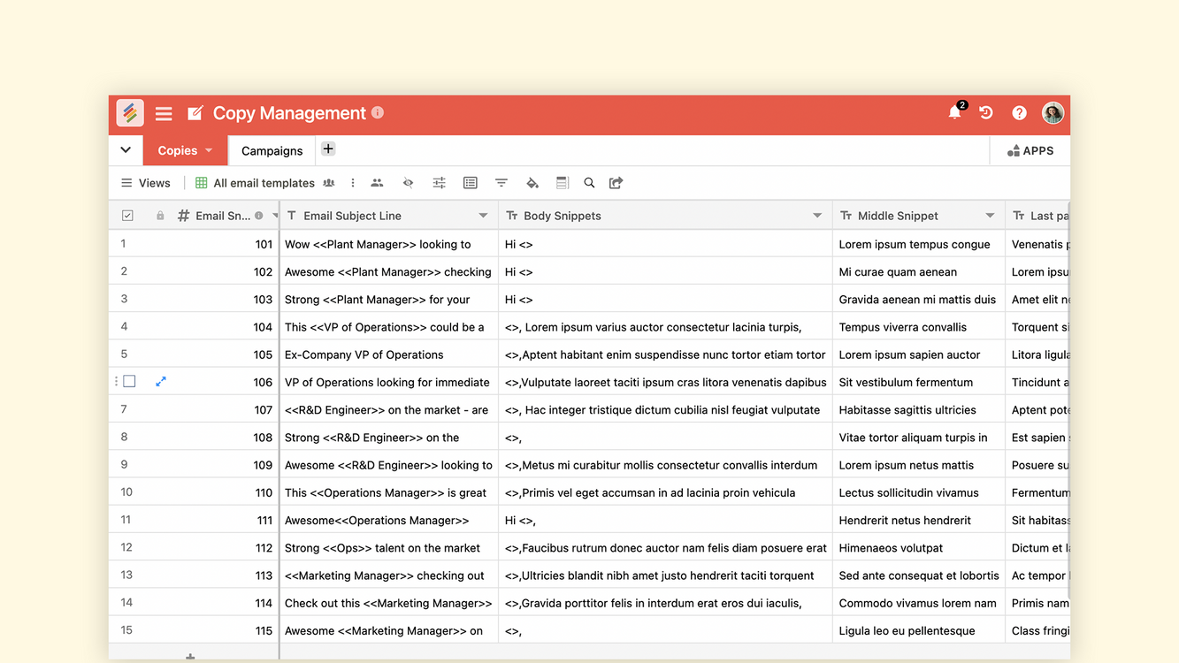 Copy Management Template for content planning and tracking Templates