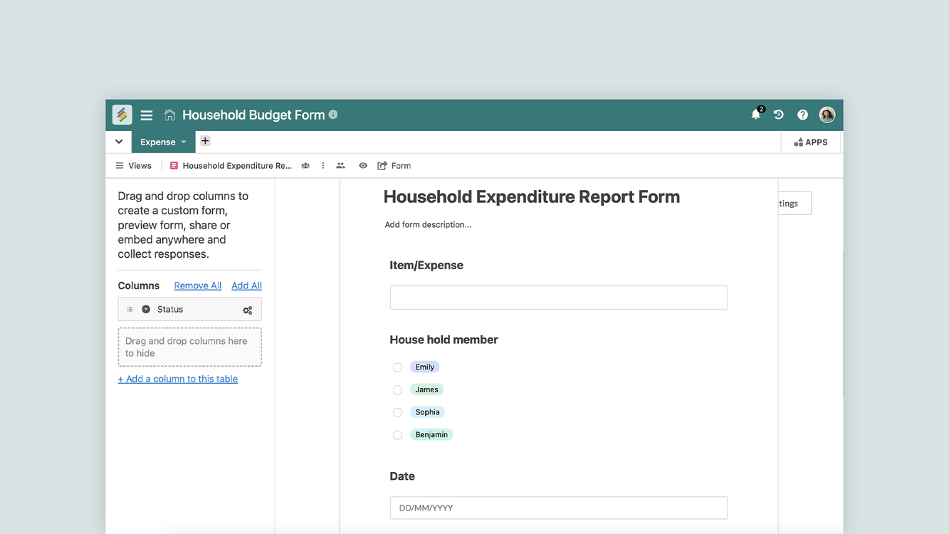 Household Budget Form Template by Stackby Templates