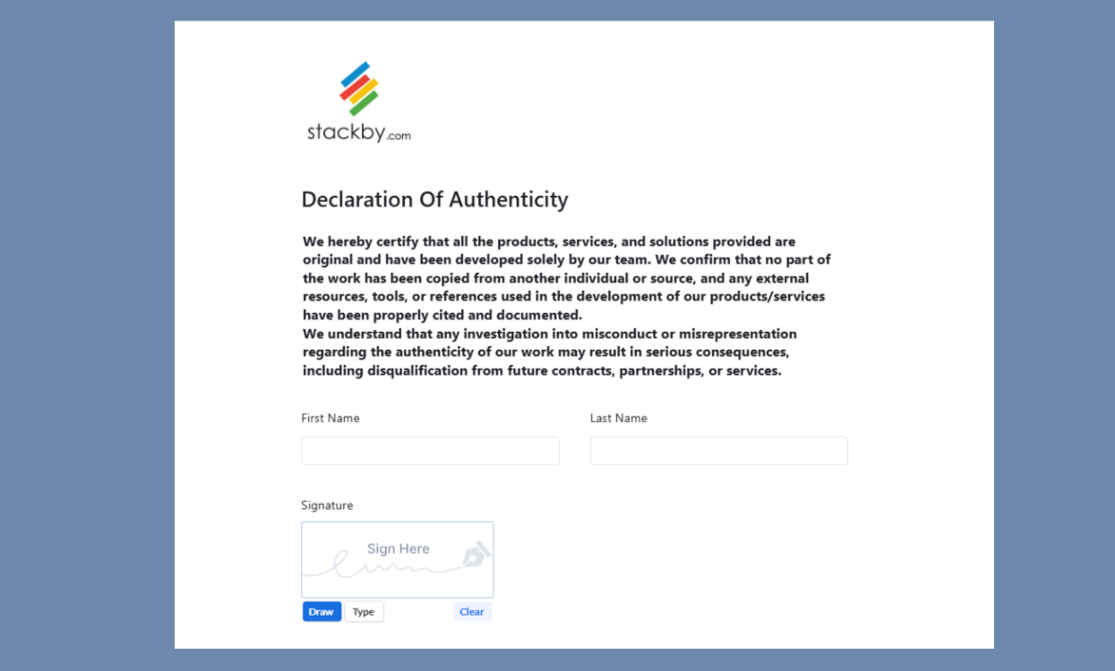 Digital Declaration of Authenticity Form for validating submissions or projects. Templates