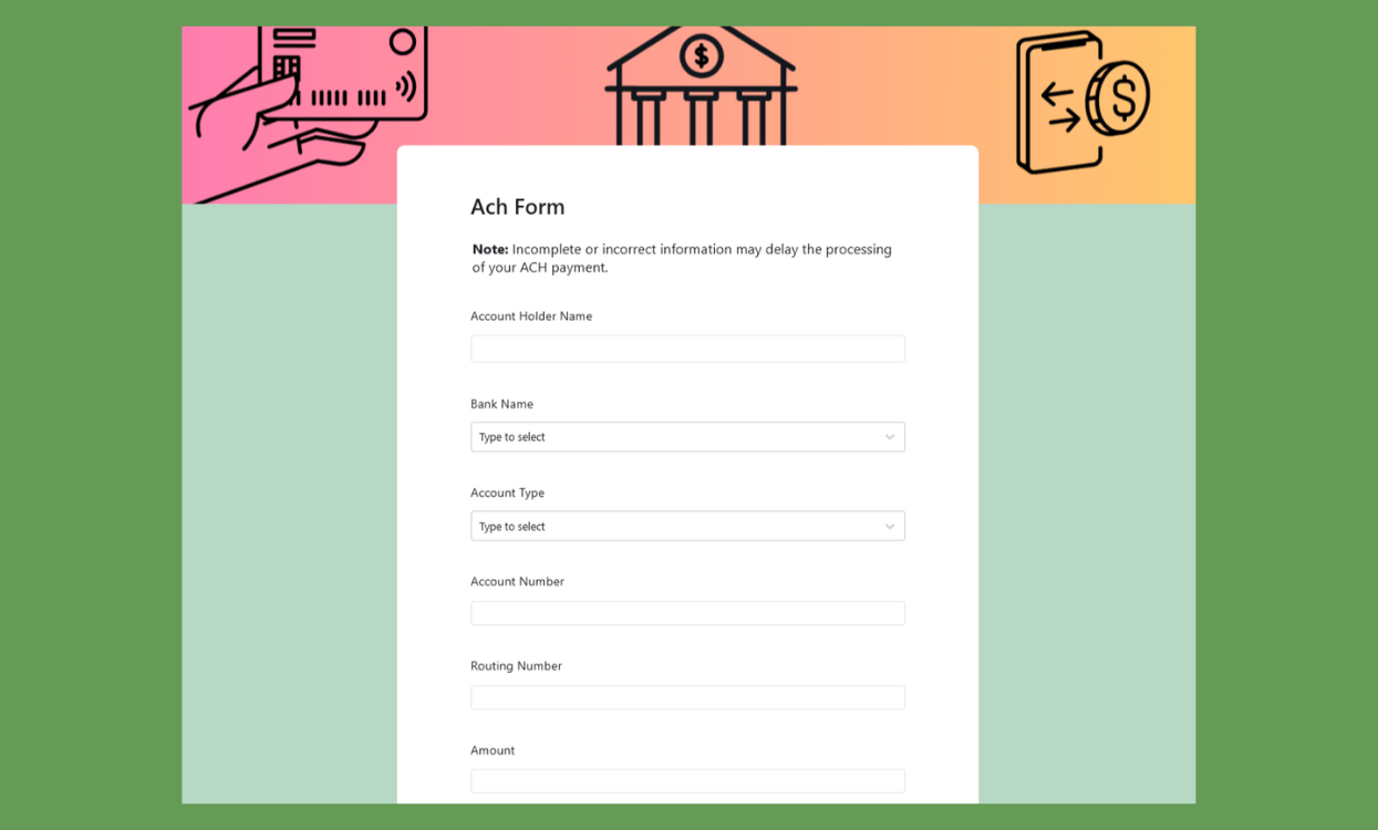 ACH Form Template for secure payment processing. Templates