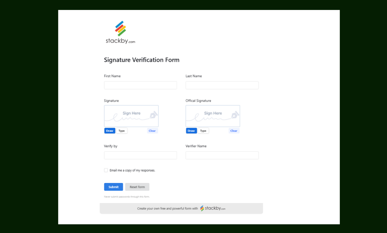 Stackby Signature Verification Form Template preview Templates