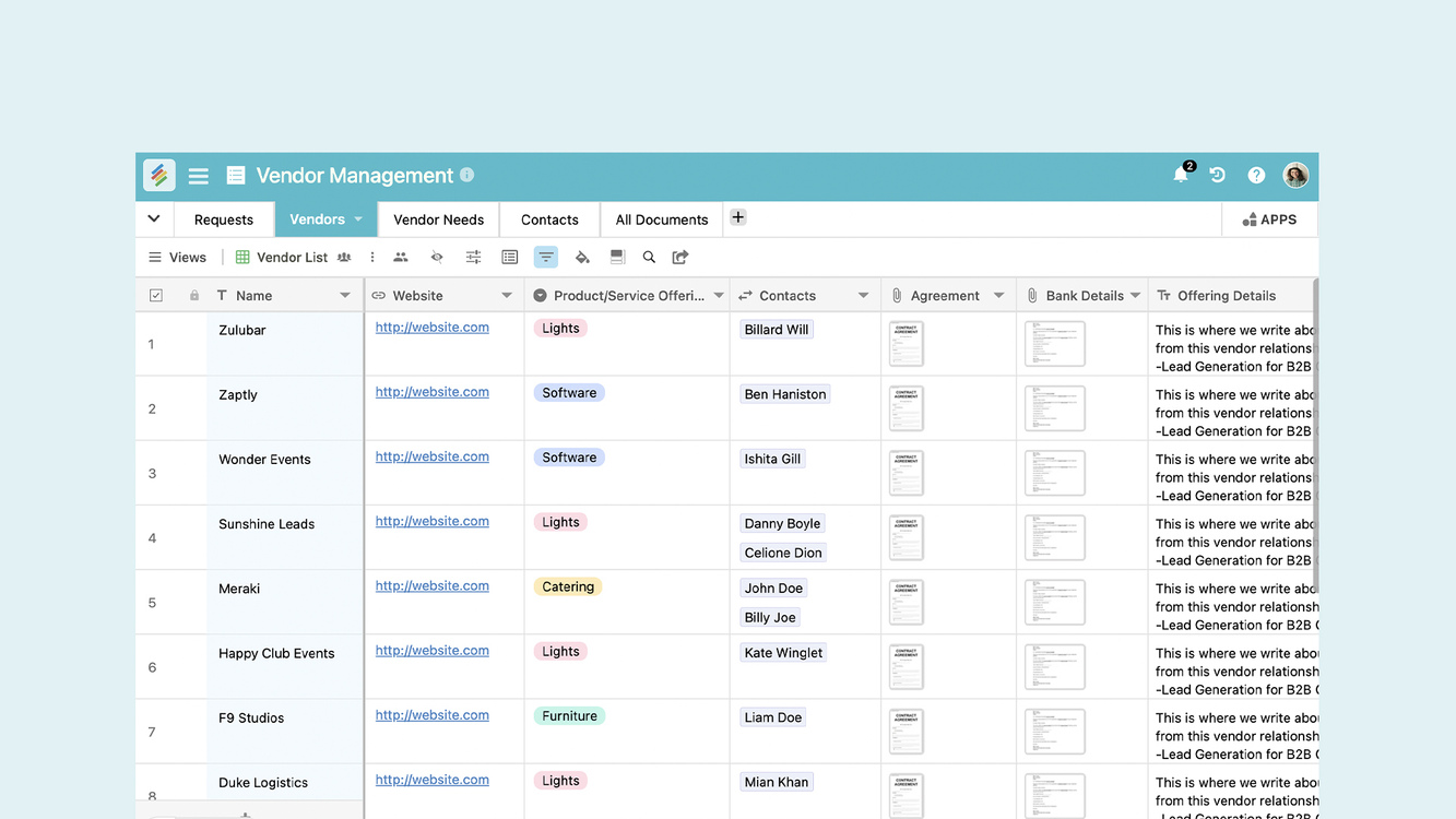 Vendor Management Template by Stackby Templates