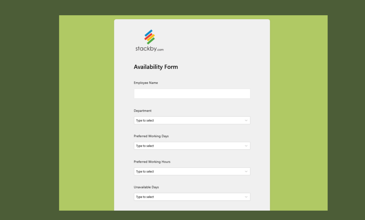 Availability Form Template with customizable scheduling fields in Stackby Templates