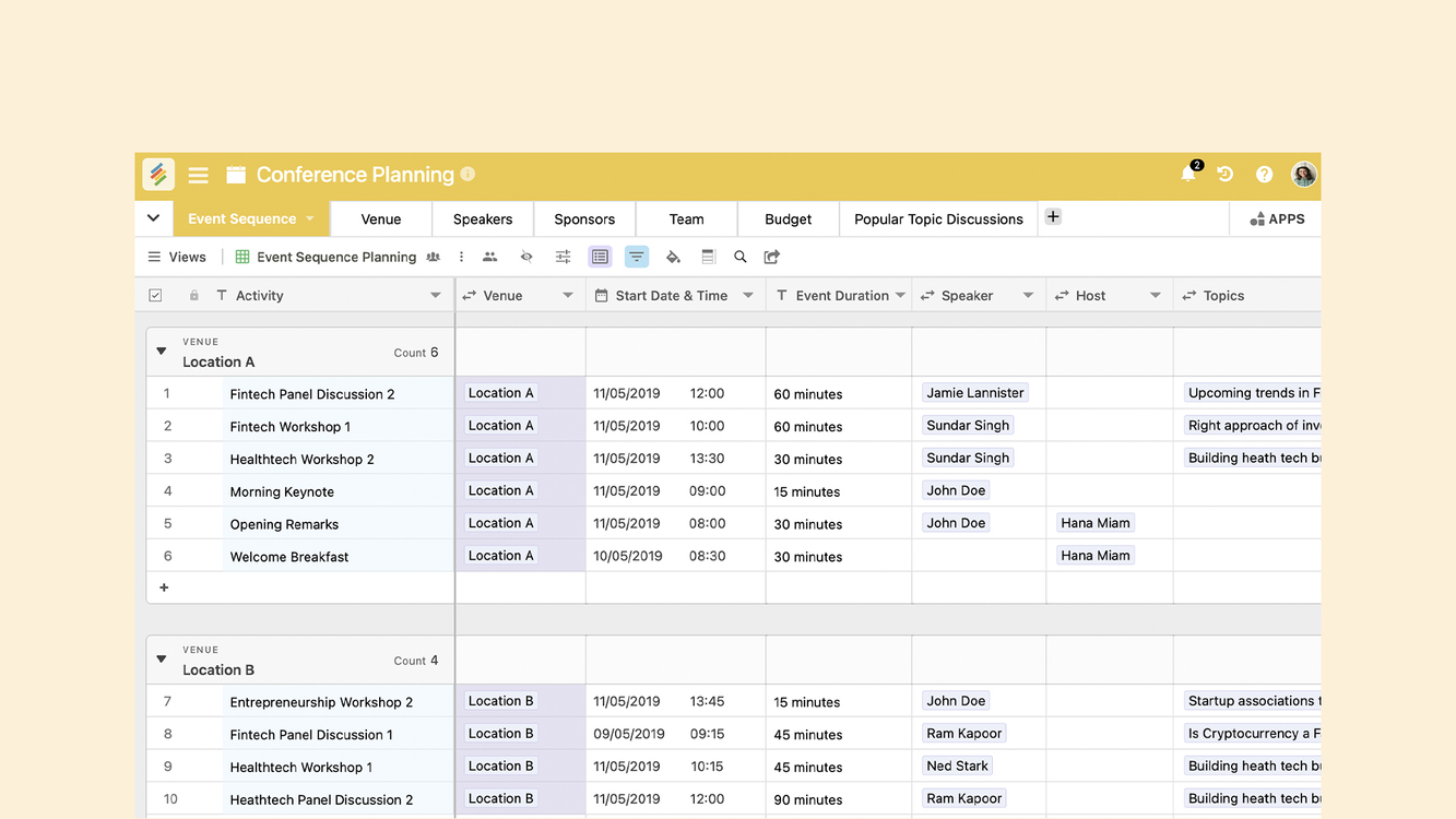 Conference Planning Template By Stackby Templates