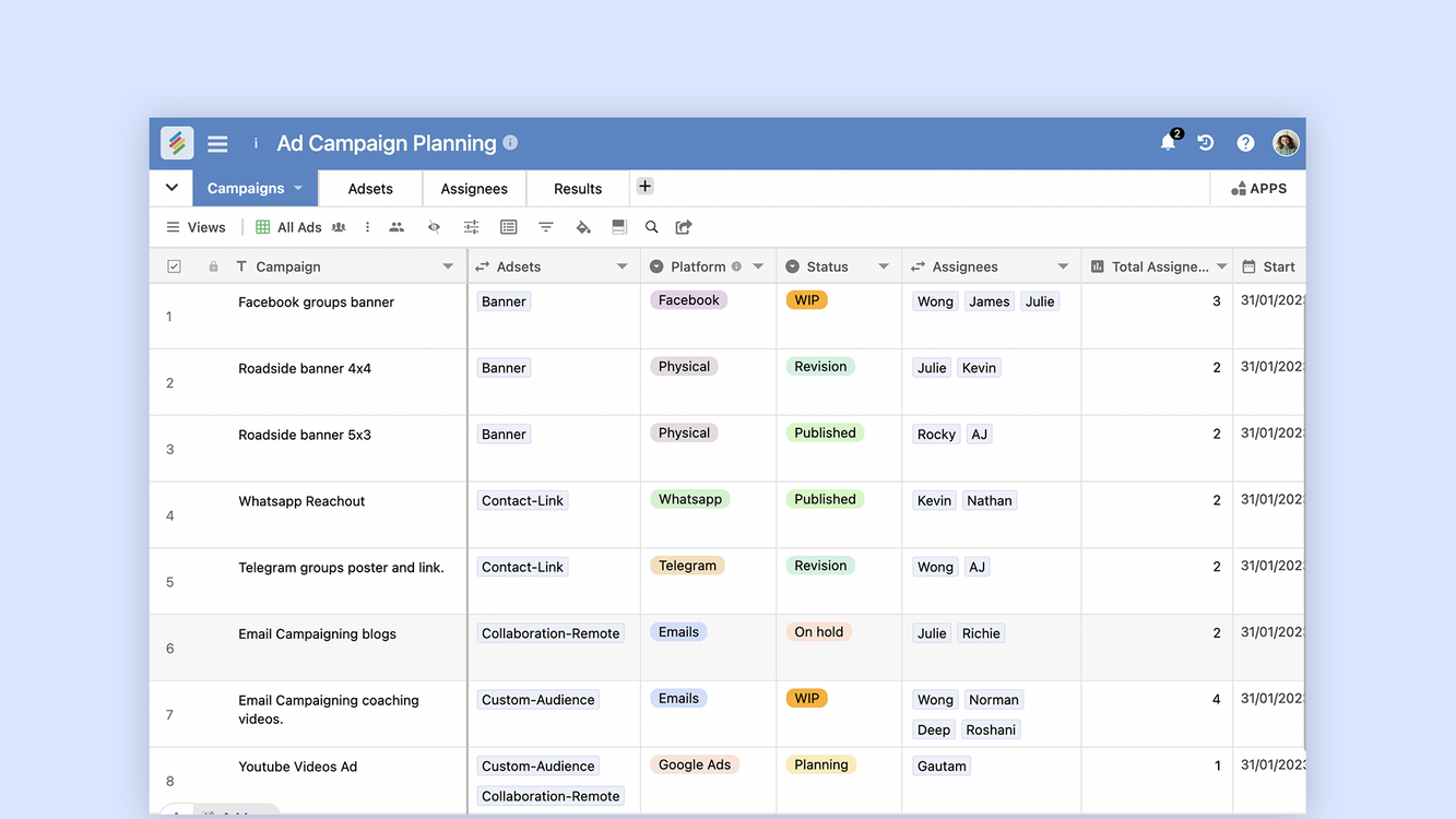 Ad Campaign Planning Template By Stackby Templates