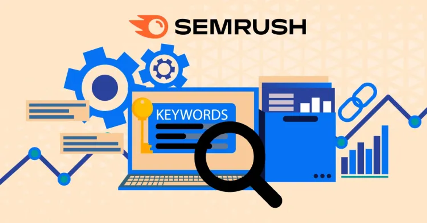 SEMRush Keyword Analysis Template dashboard with keywords, competitors, and performance data. Templates