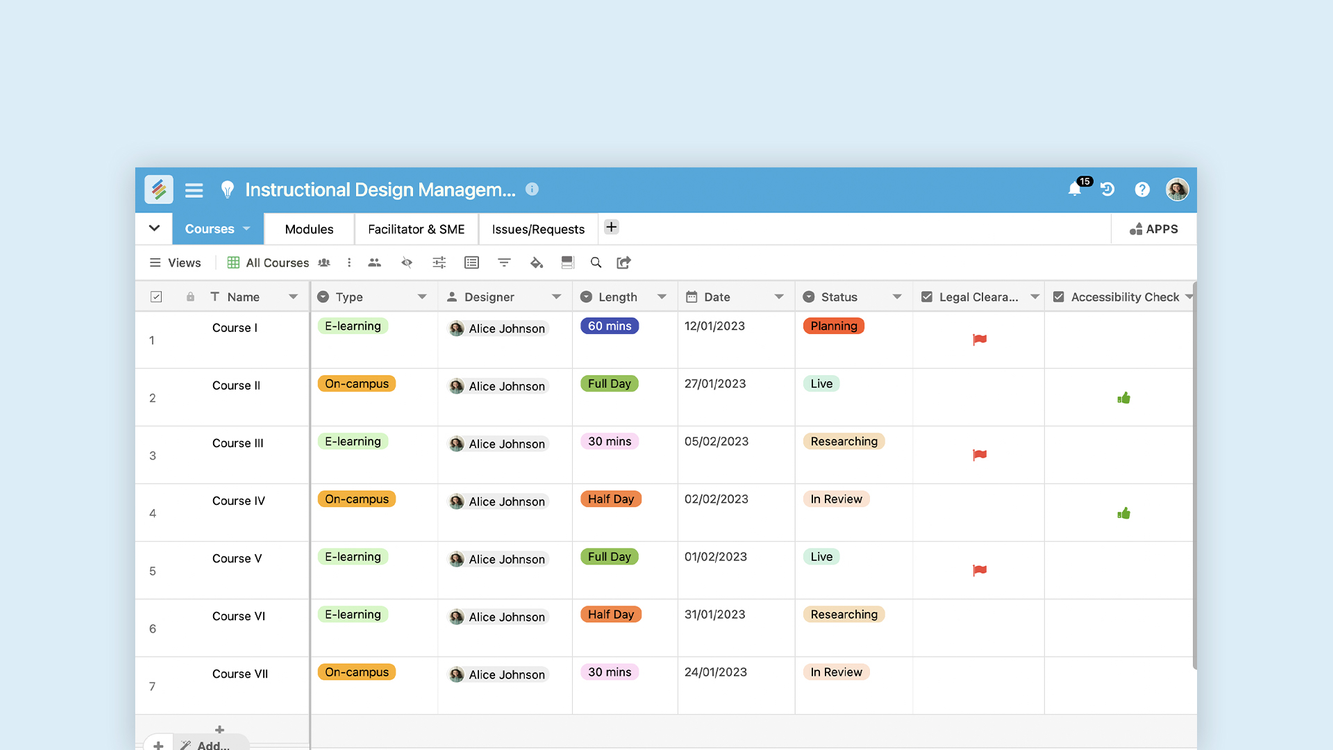 Instructional Design Management Template | Stackby  Templates