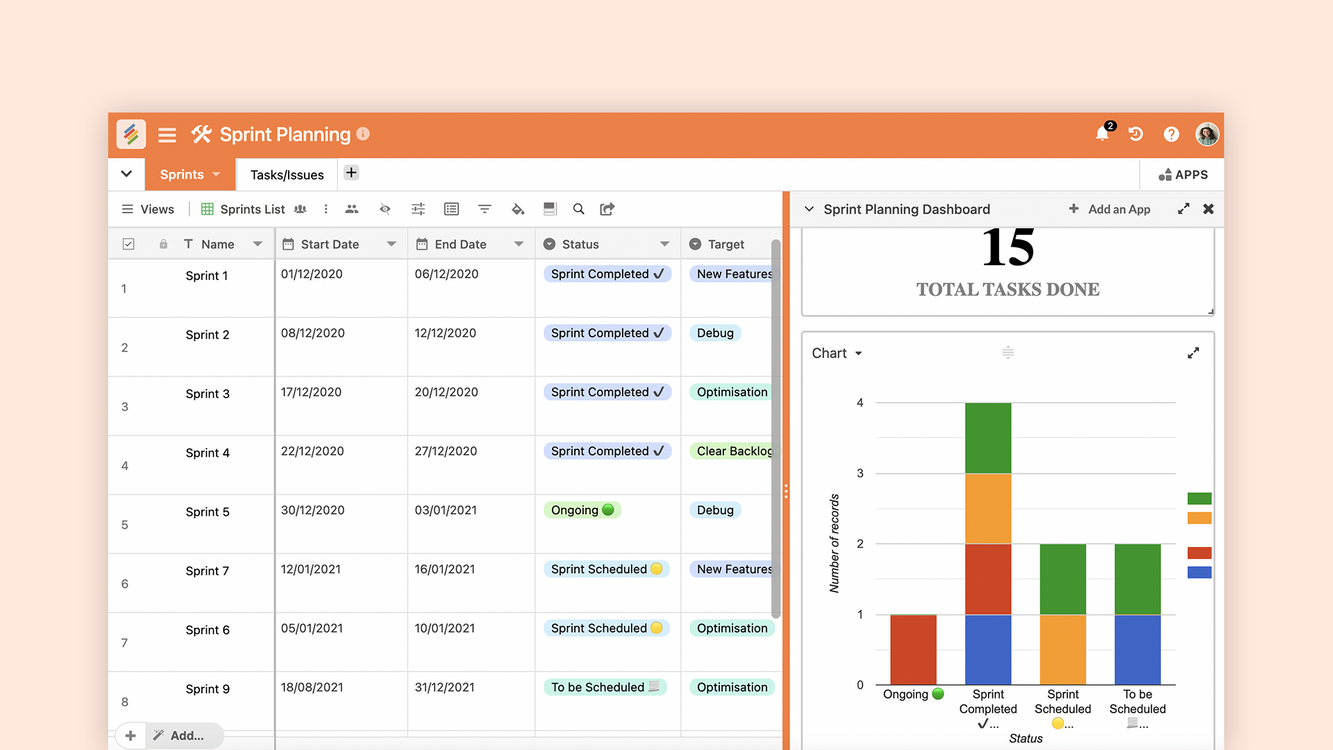 Sprint Planning Template for managing agile projects and tracking sprints in Stackby. Templates