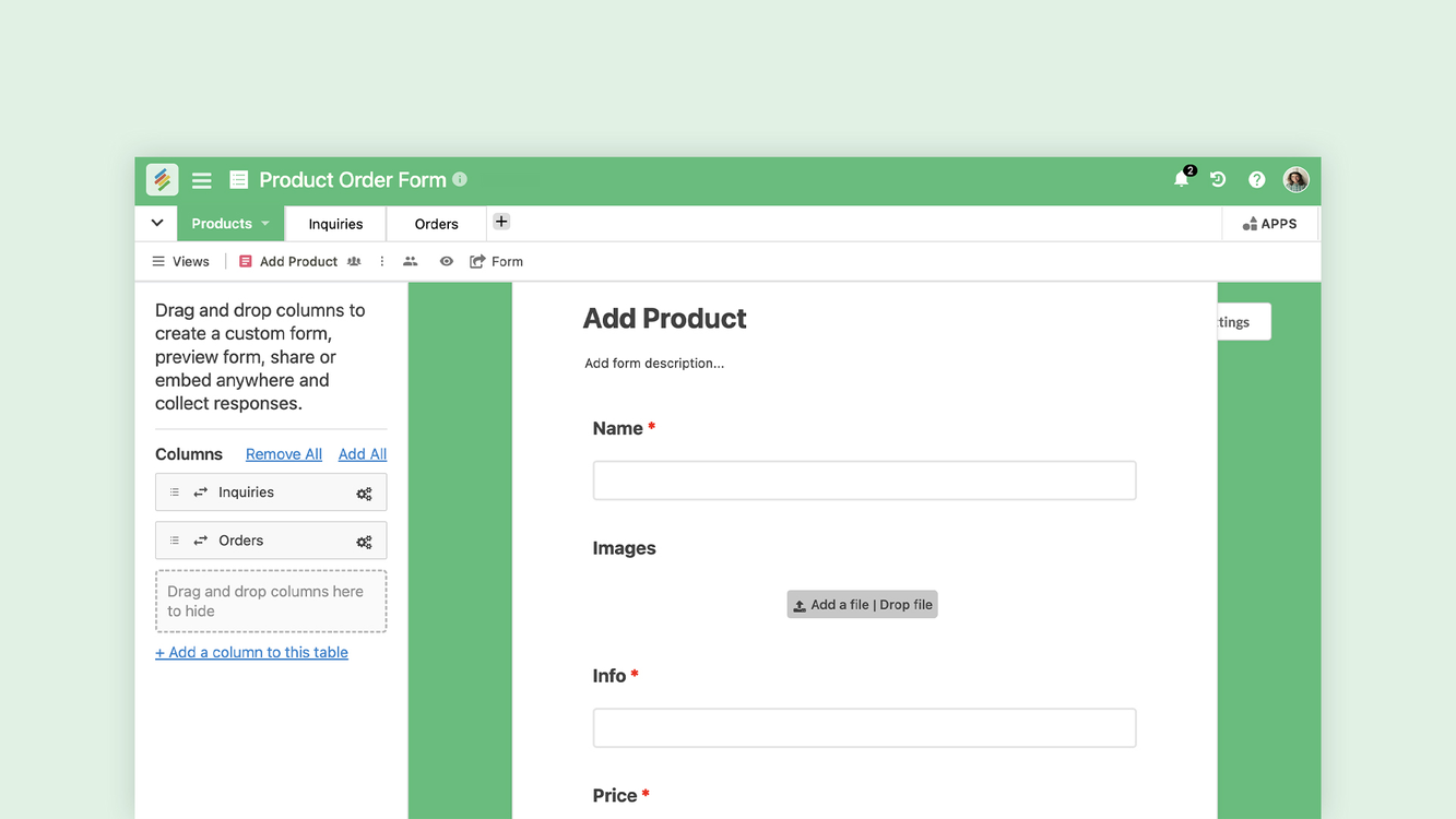 Product Order Form Template | Stackby Templates