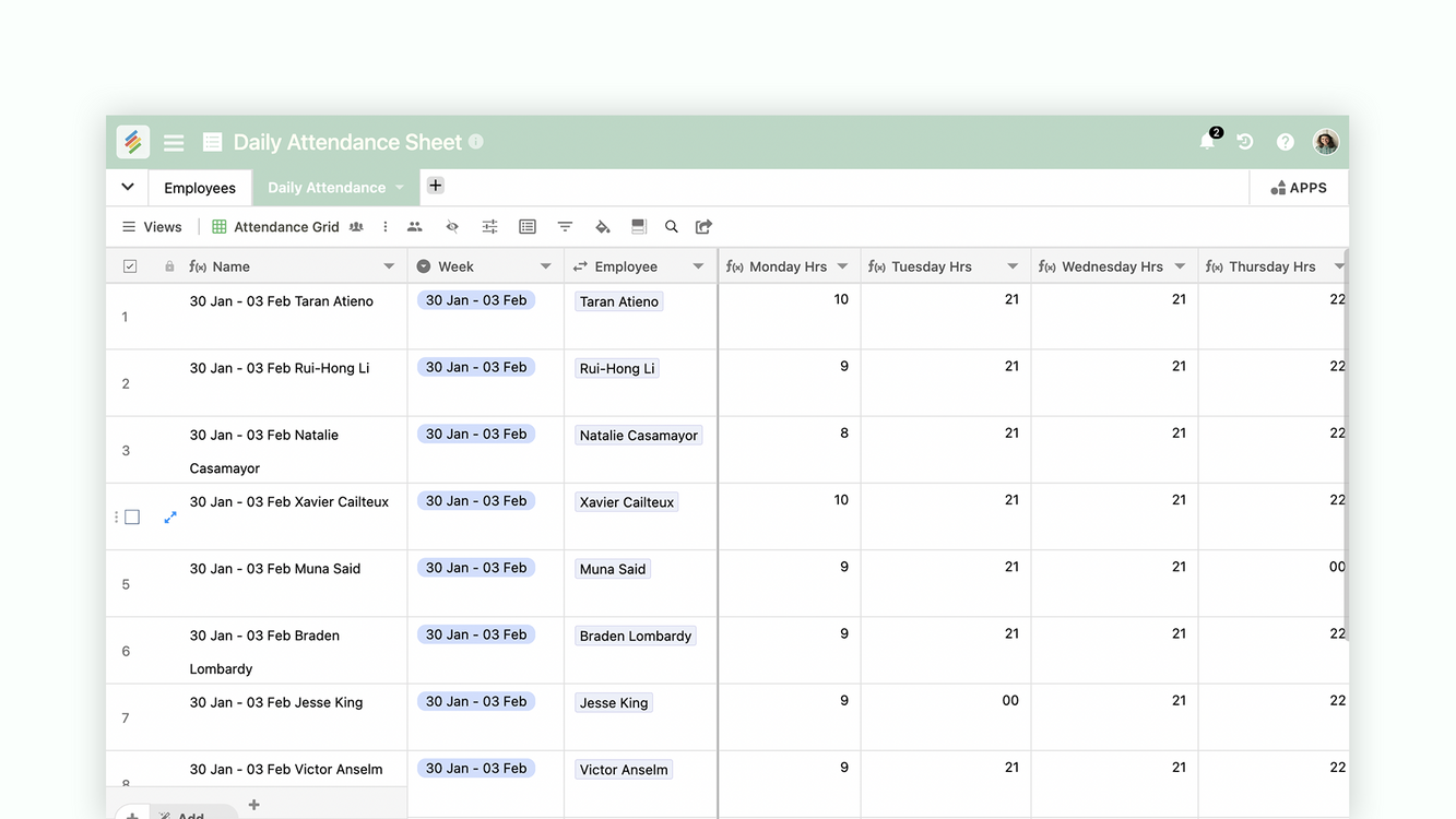 Daily Attendance Sheet Template - Free to use - Stackby Templates