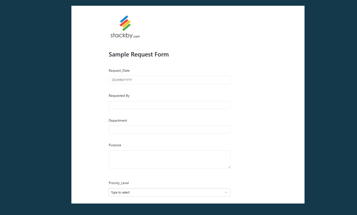 Sample Request Form Template on Stackby – Streamline requests, approvals, and tracking efficiently Templates