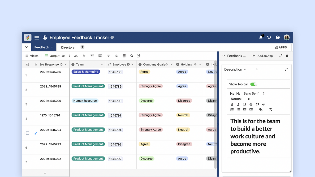 Employee Feedback Form - free to use - Stackby Templates