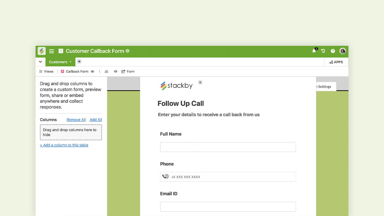 Customer Call Back Form - Stackby Templates