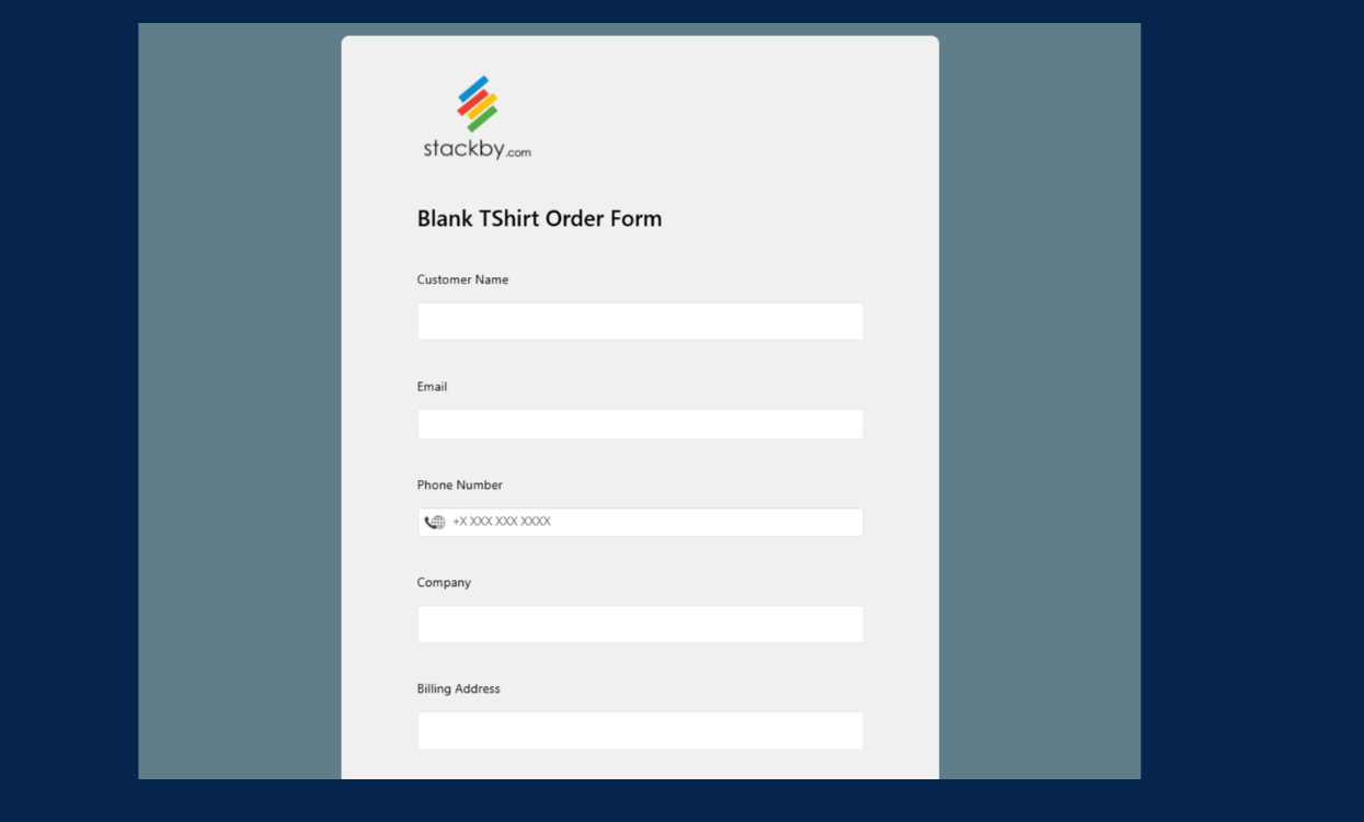 Blank T Shirt Order Form Template - Stackby Templates