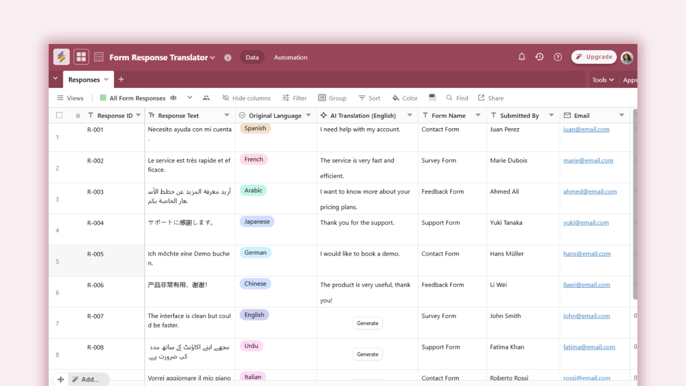 AI Form Response Translator Template | Translate Responses Instantly Templates