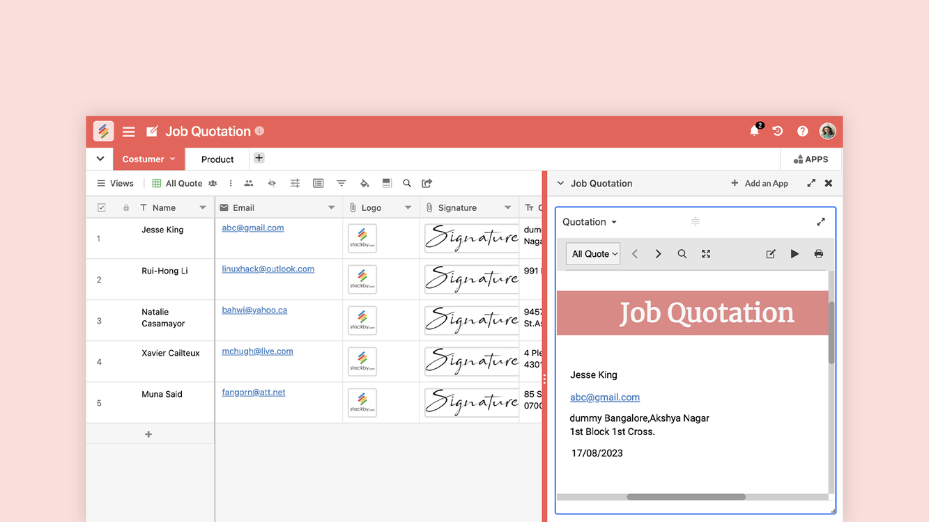 Job Quotation Creator by Stackby Templates