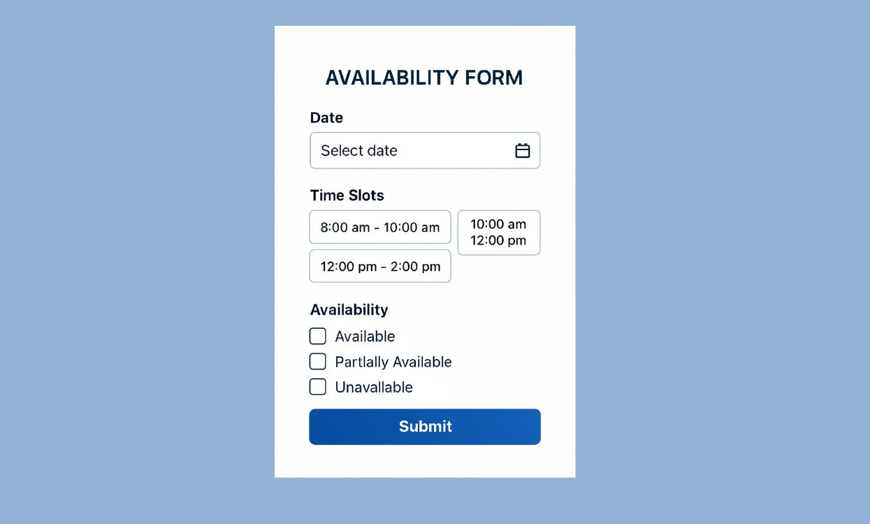 Availability Form Template with customizable scheduling fields in Stackby Templates